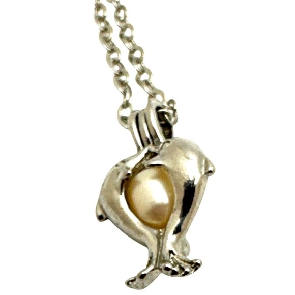 Dolphin Pearlcore Sea Siren Pendant Necklace Love Caged Silver Coquette Romance - Picture 4 of 8